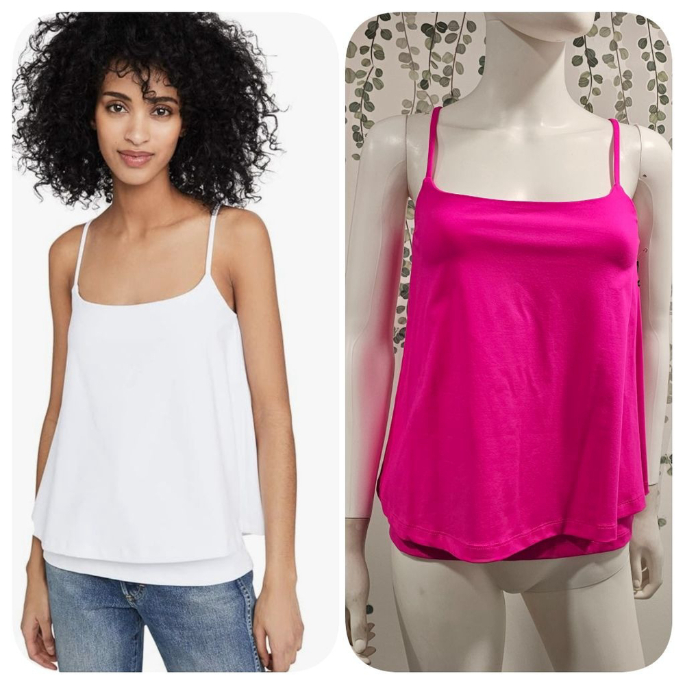 Susana Monaco Double Layer Thin Strap Tank Top Sz XS Pink Glo